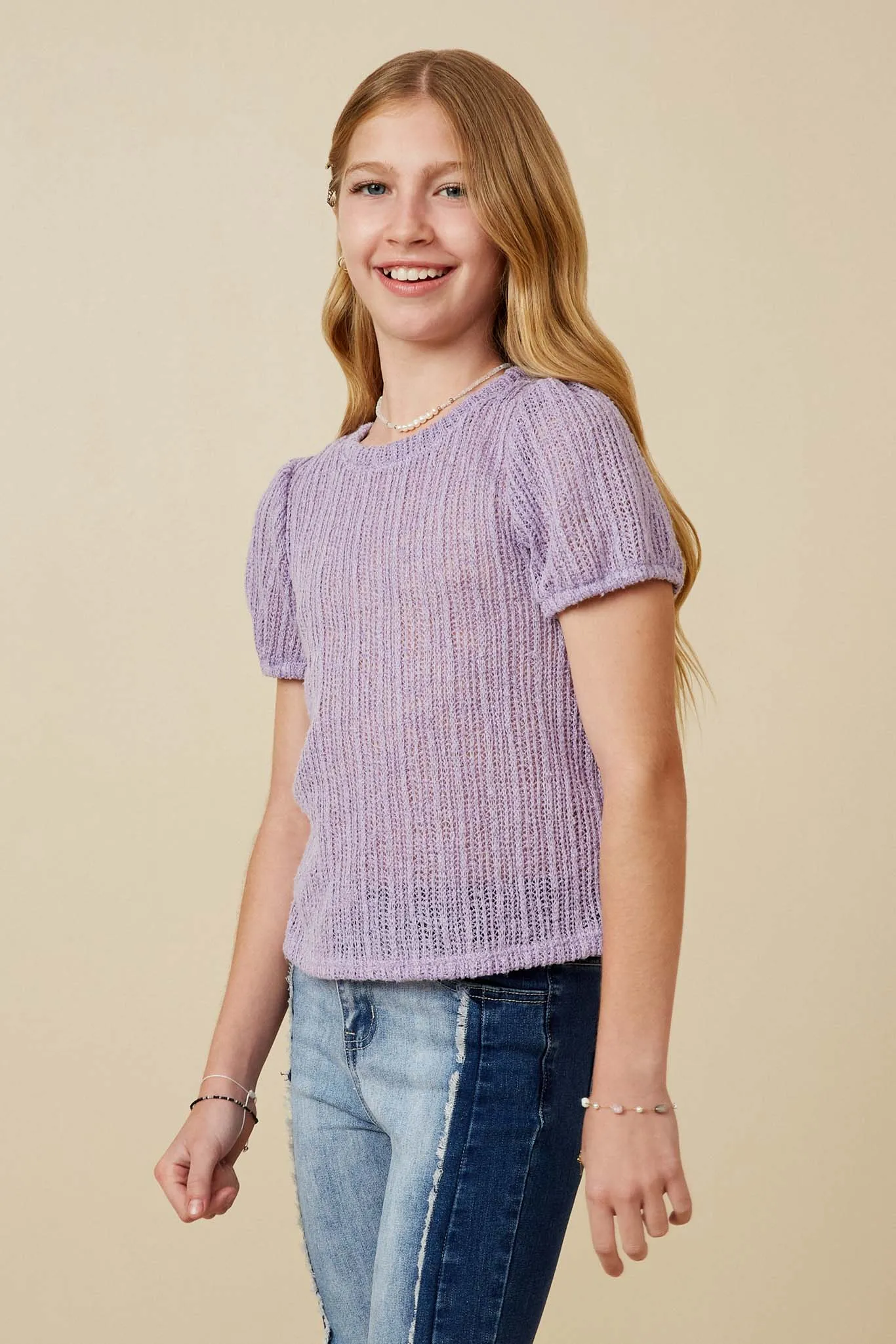 Ribbed Knit Textured Puff Sleeve Top