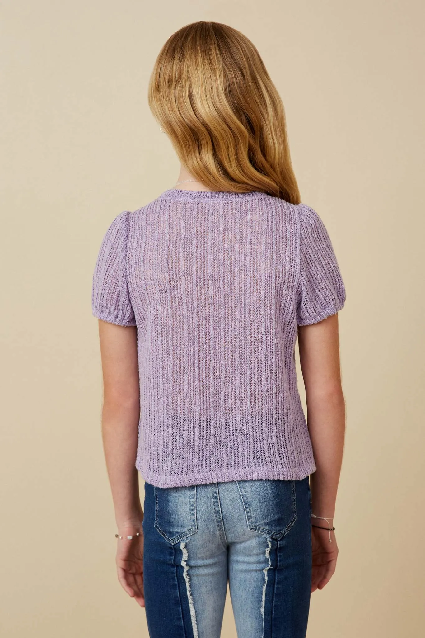 Ribbed Knit Textured Puff Sleeve Top