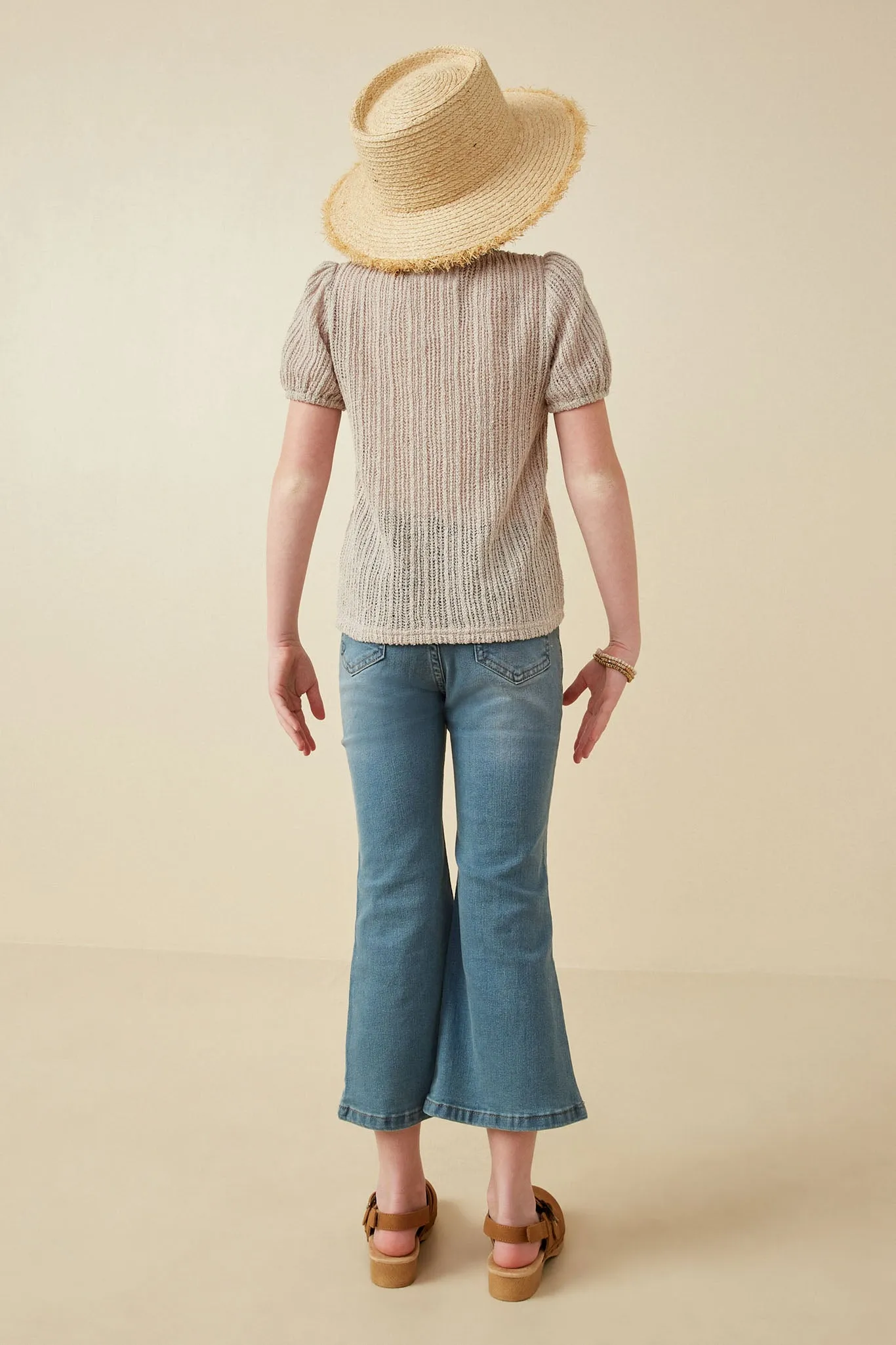 Ribbed Knit Textured Puff Sleeve Top