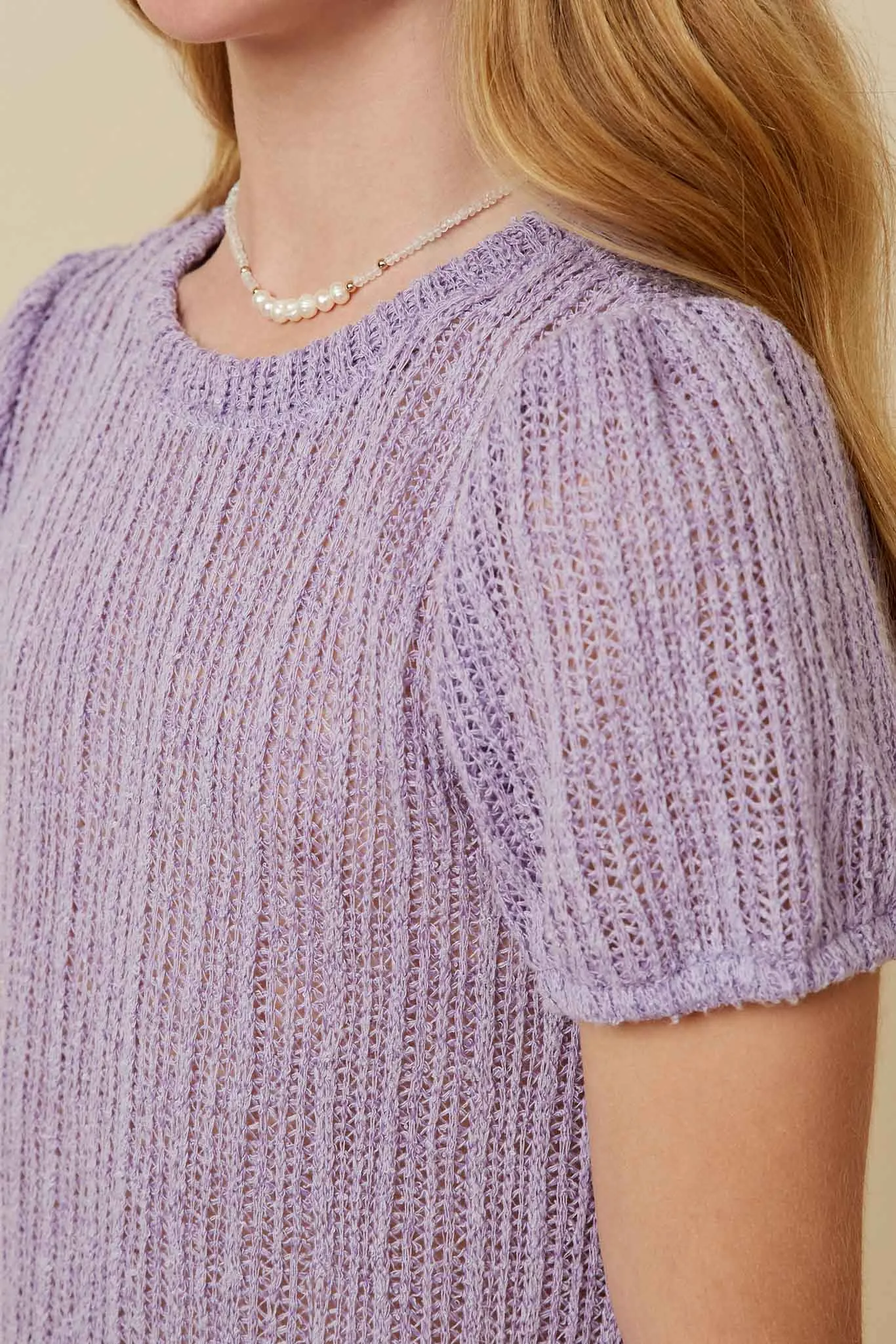 Ribbed Knit Textured Puff Sleeve Top