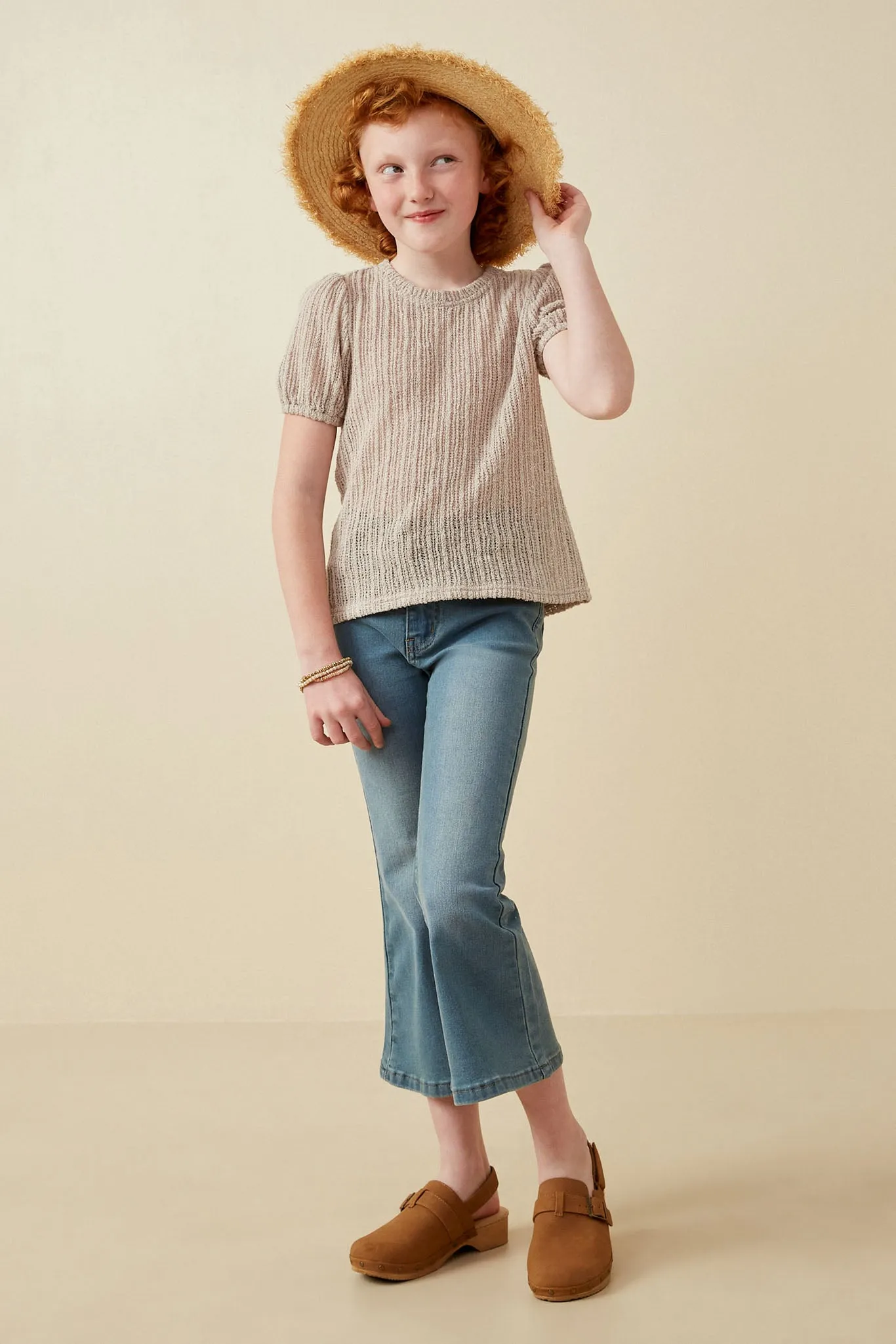 Ribbed Knit Textured Puff Sleeve Top