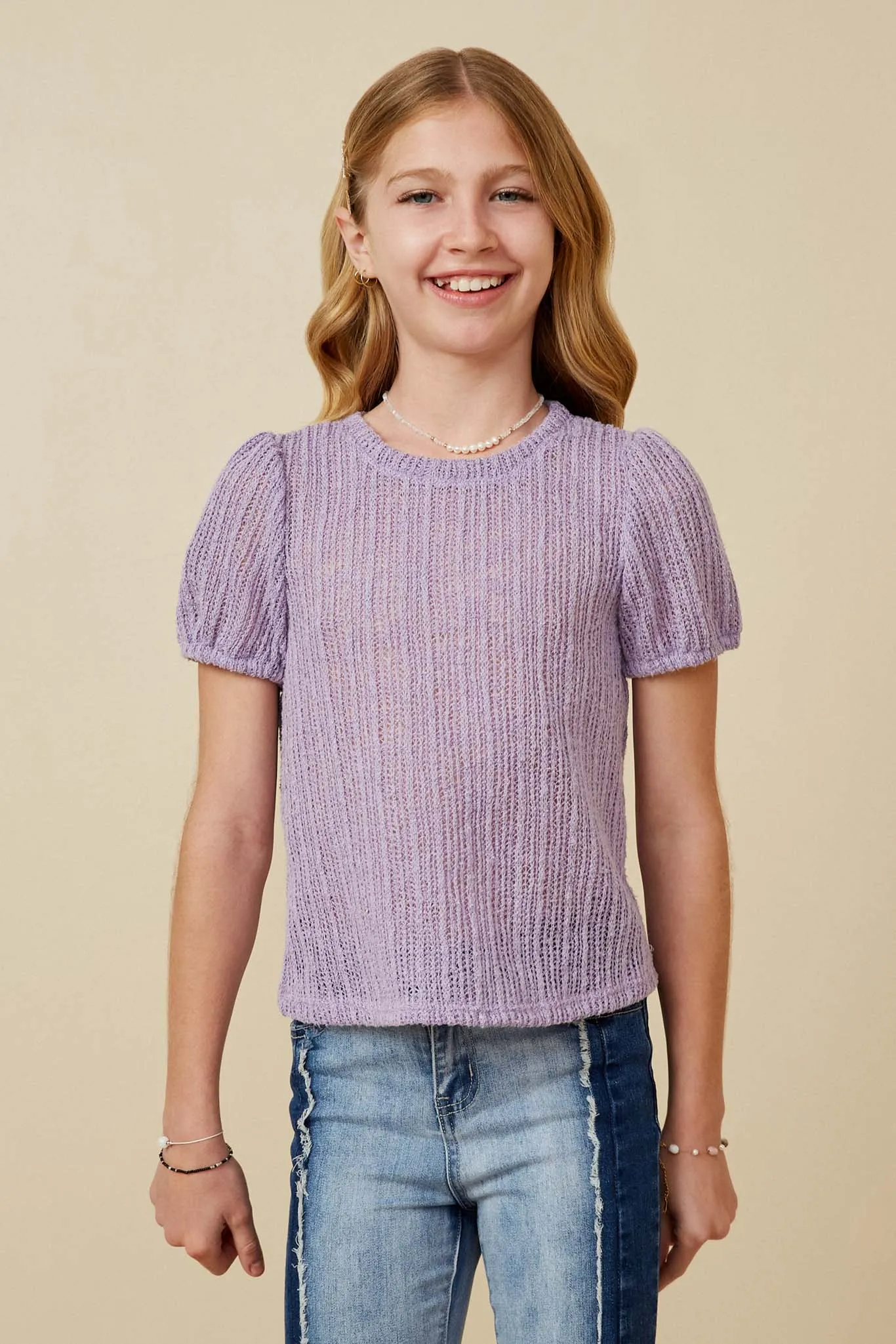Ribbed Knit Textured Puff Sleeve Top