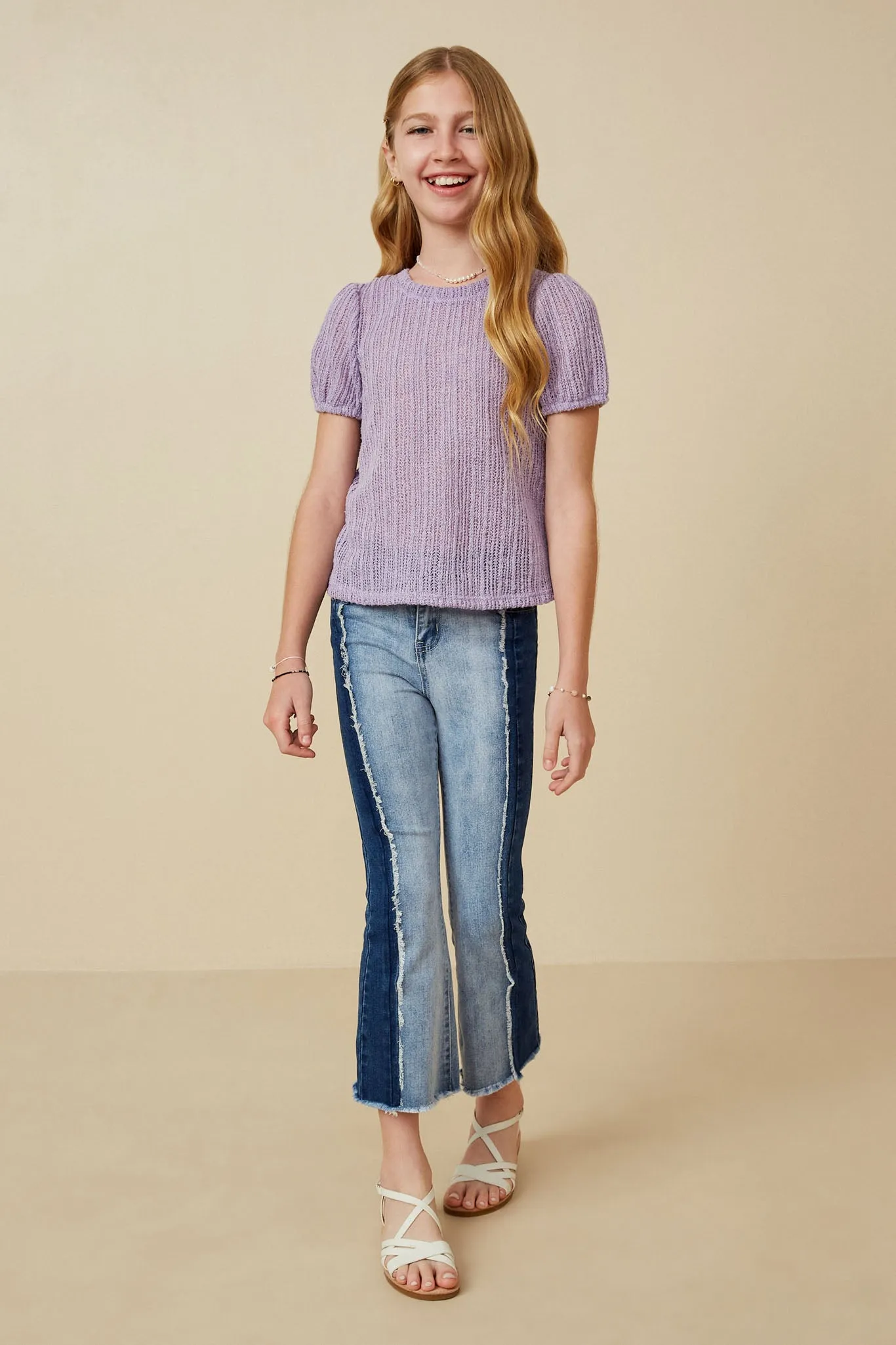 Ribbed Knit Textured Puff Sleeve Top