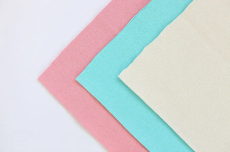 Ribbing Cotton Poly Rib Knit Fabric, Binding Knit Fabric, Hem Fabric, Quality Korean Fabric - Ivory, Mint, Pink - By Half Yard /42958