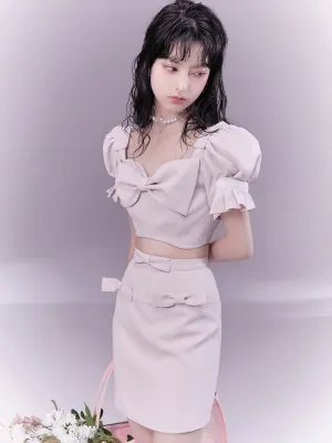 Ribbon Puff-sleeve Blouse camisole Skirt