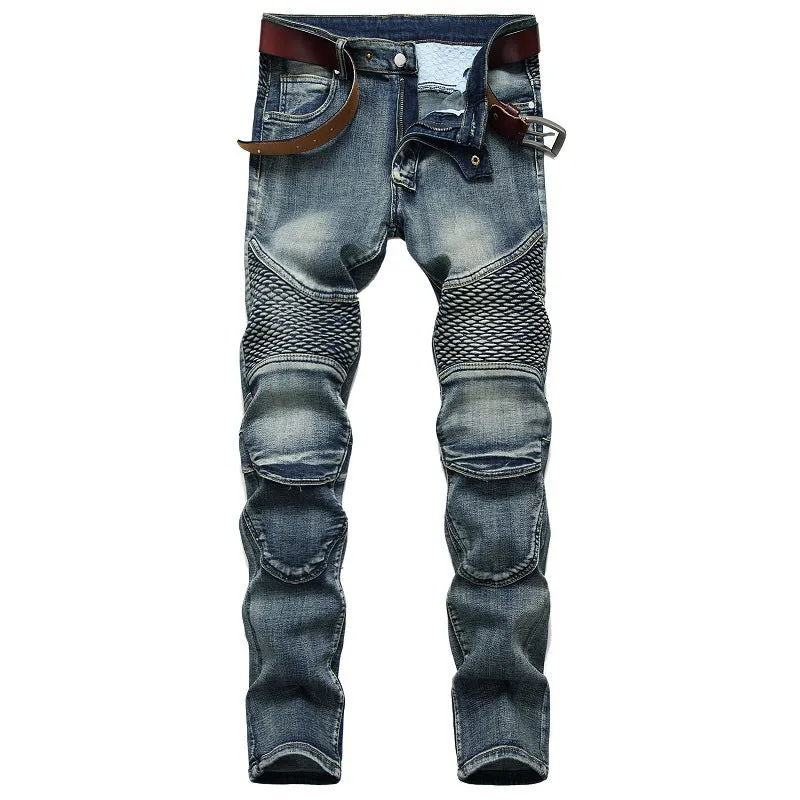 Riding Knee Guard Pants Nostalgic Motorcycle Slim Jeans