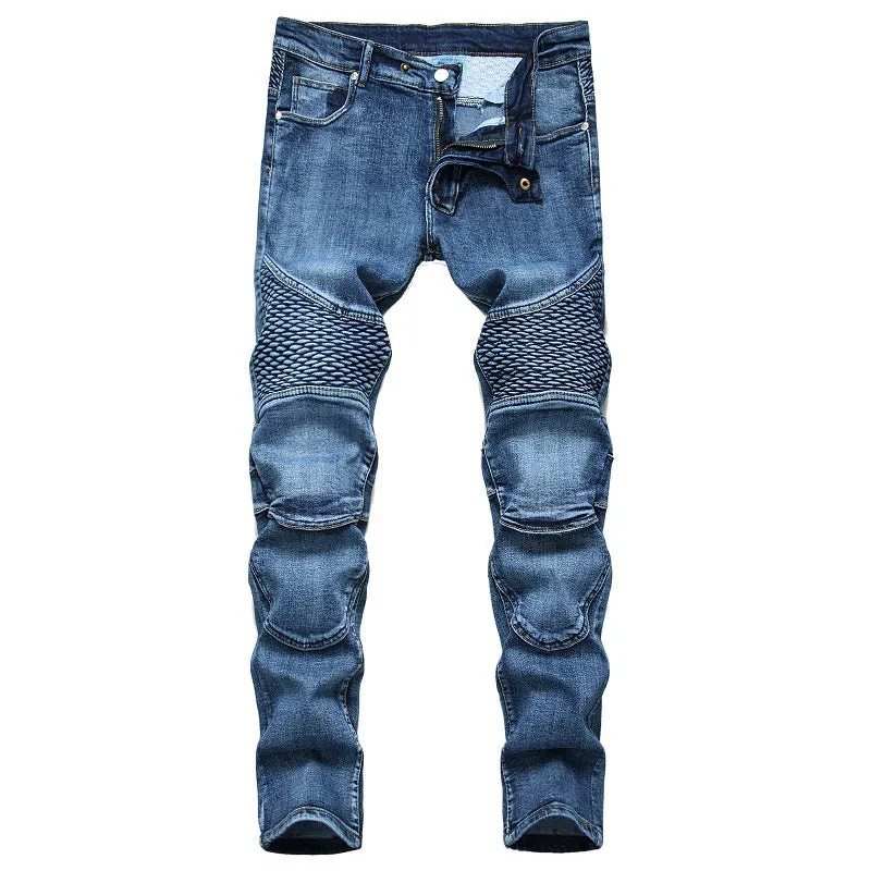 Riding Knee Guard Pants Nostalgic Motorcycle Slim Jeans
