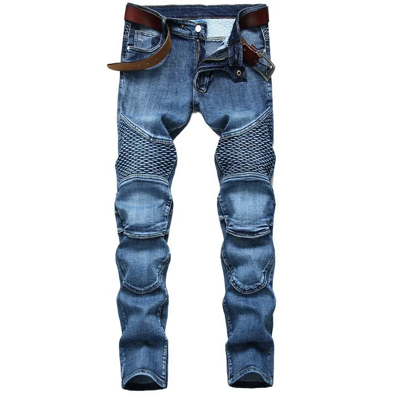 Riding Knee Guard Pants Nostalgic Motorcycle Slim Jeans