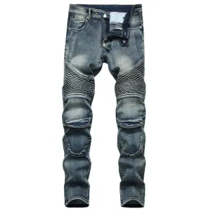 Riding Knee Guard Pants Nostalgic Motorcycle Slim Jeans