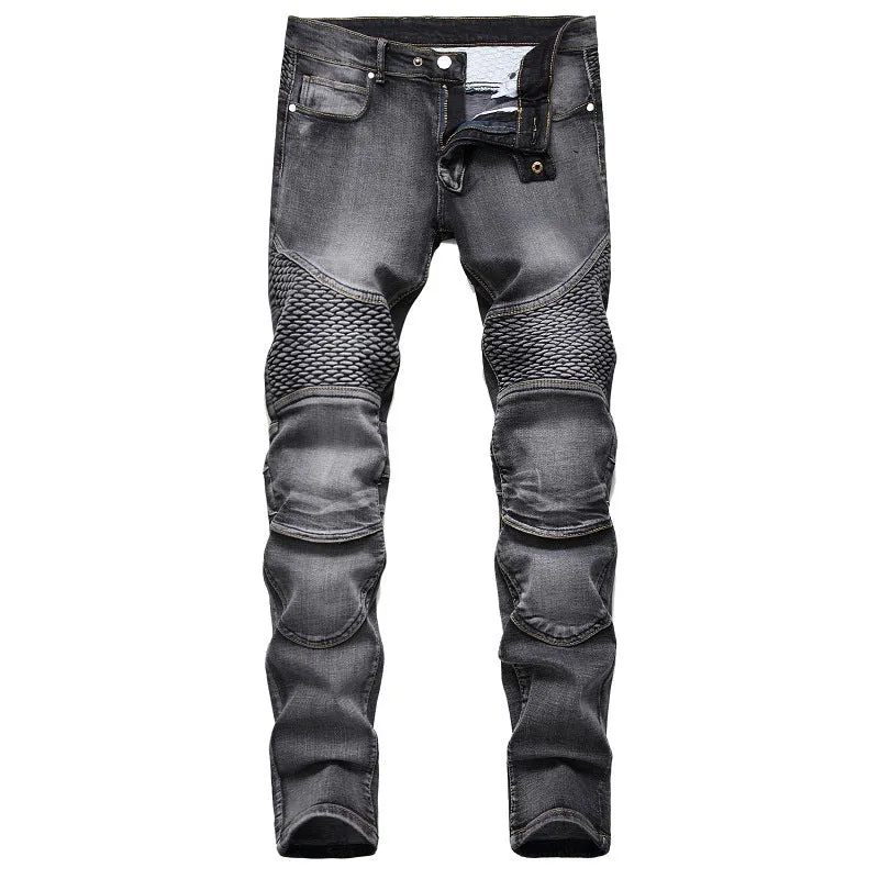 Riding Knee Guard Pants Nostalgic Motorcycle Slim Jeans
