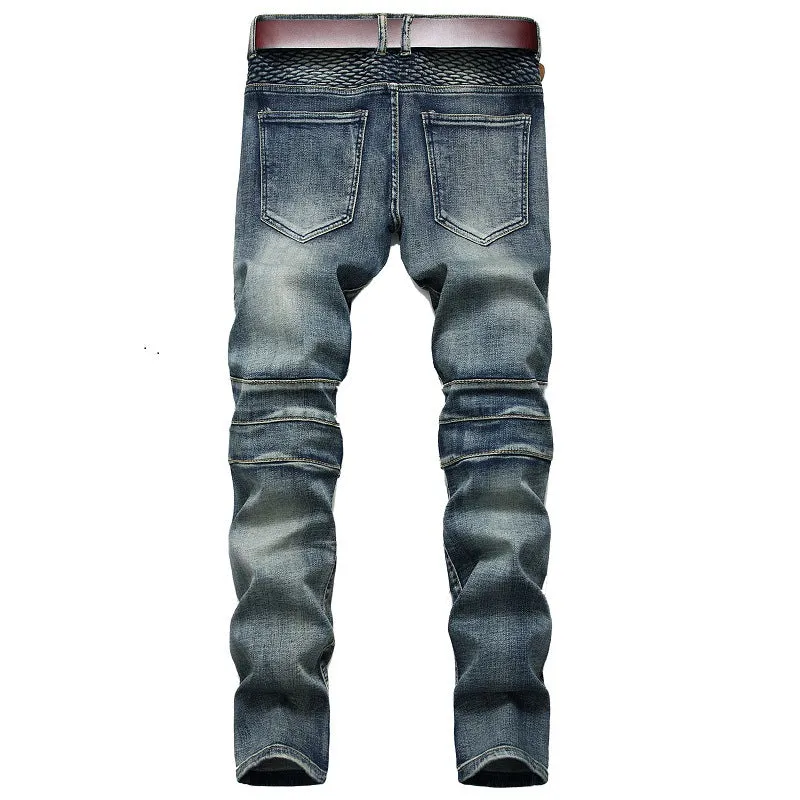 Riding Knee Guard Pants Nostalgic Motorcycle Slim Jeans