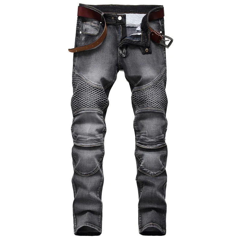 Riding Knee Guard Pants Nostalgic Motorcycle Slim Jeans
