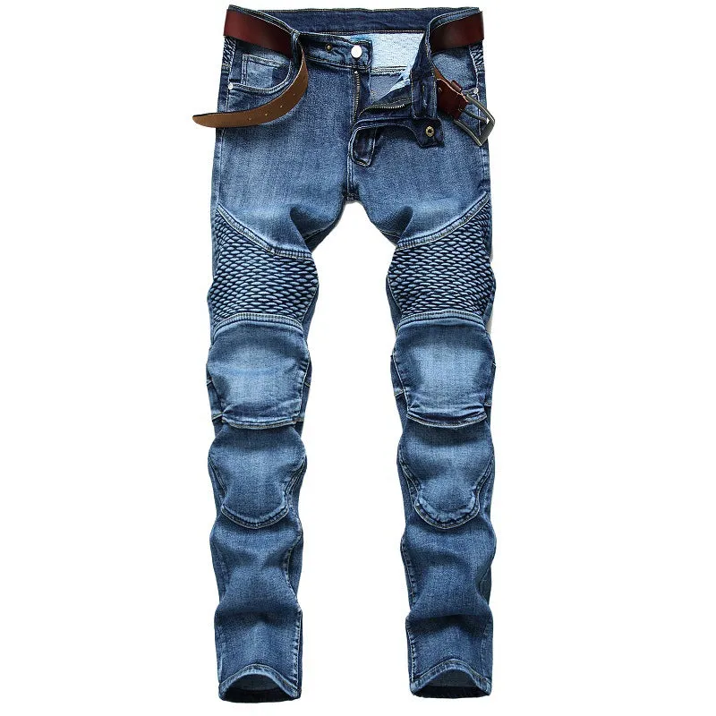 Riding Knee Guard Pants Nostalgic Motorcycle Slim Jeans