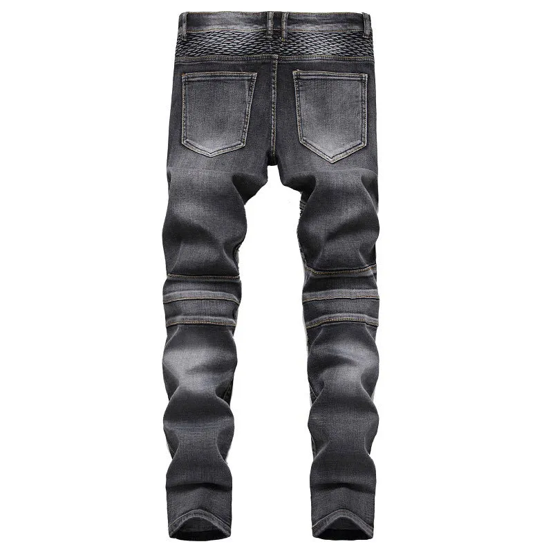 Riding Knee Guard Pants Nostalgic Motorcycle Slim Jeans