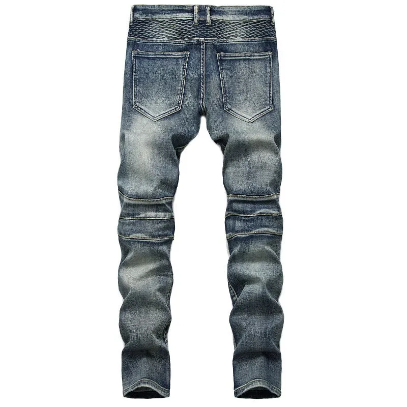 Riding Knee Guard Pants Nostalgic Motorcycle Slim Jeans