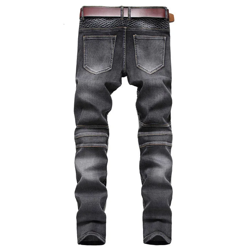 Riding Knee Guard Pants Nostalgic Motorcycle Slim Jeans