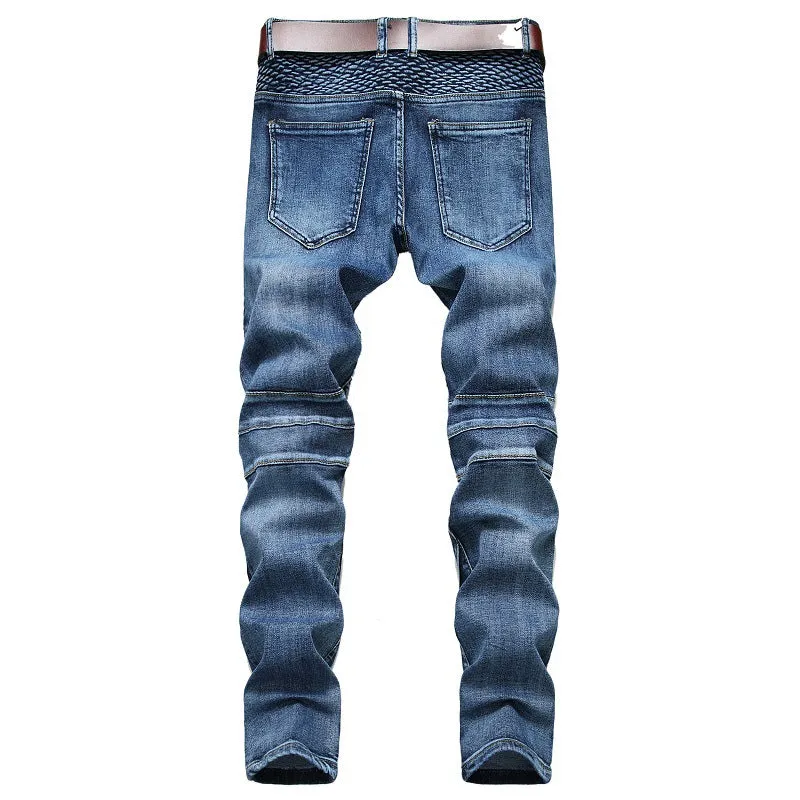 Riding Knee Guard Pants Nostalgic Motorcycle Slim Jeans