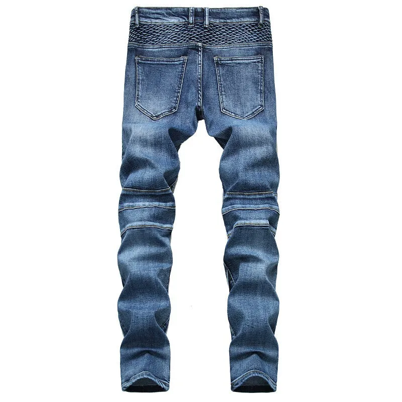 Riding Knee Guard Pants Nostalgic Motorcycle Slim Jeans