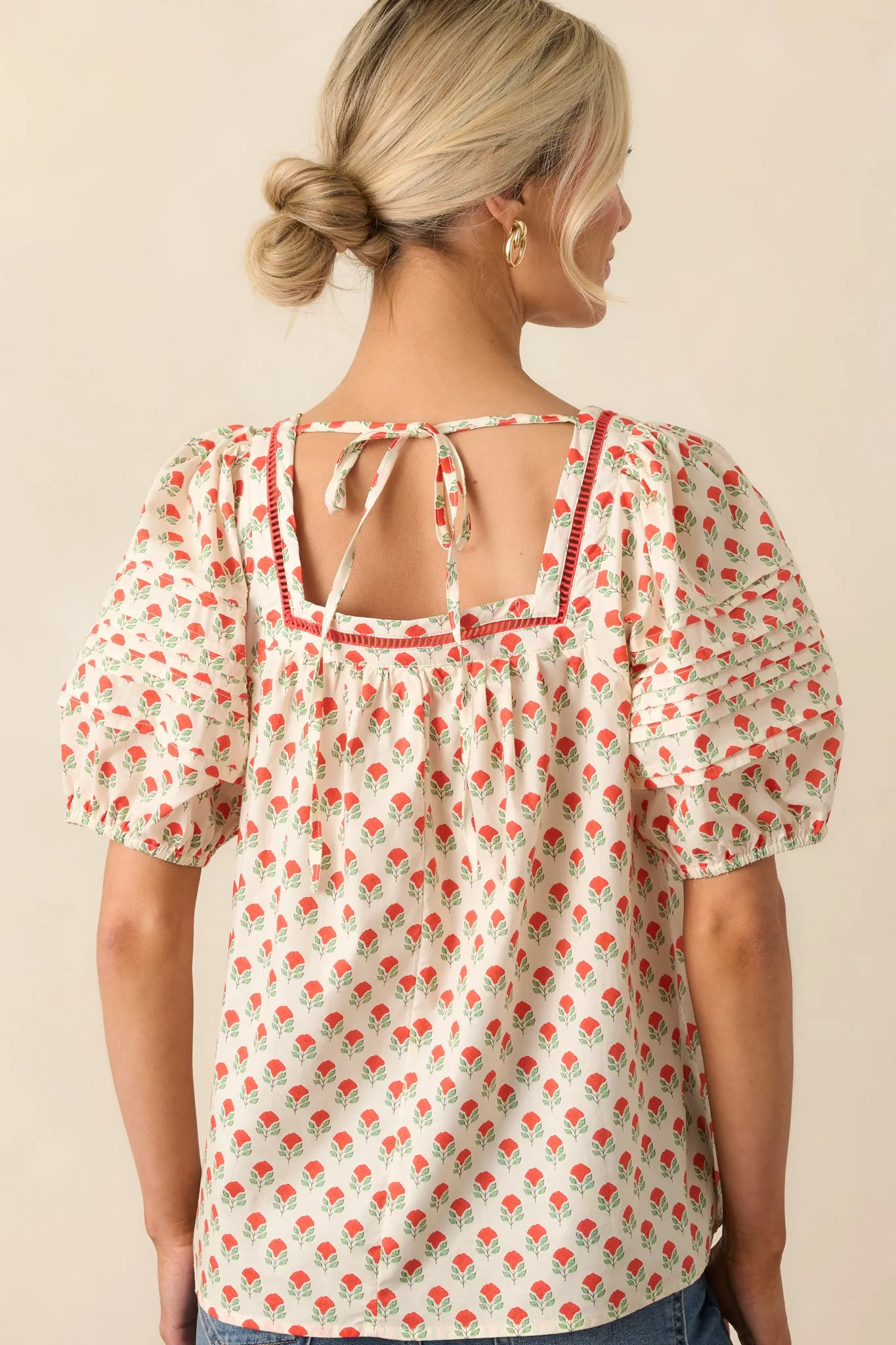 Right Where You Are Red Floral Cotton Puff Sleeve Top