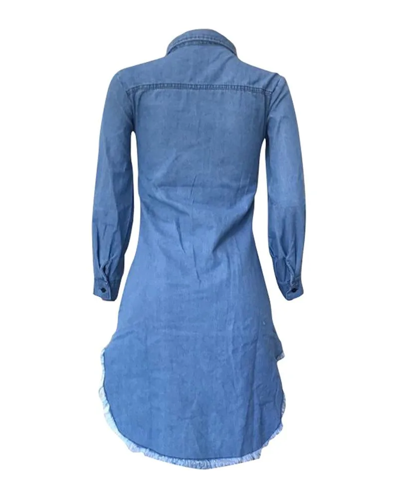 Ripped Raw Hem Asymmetrical Demin Tops