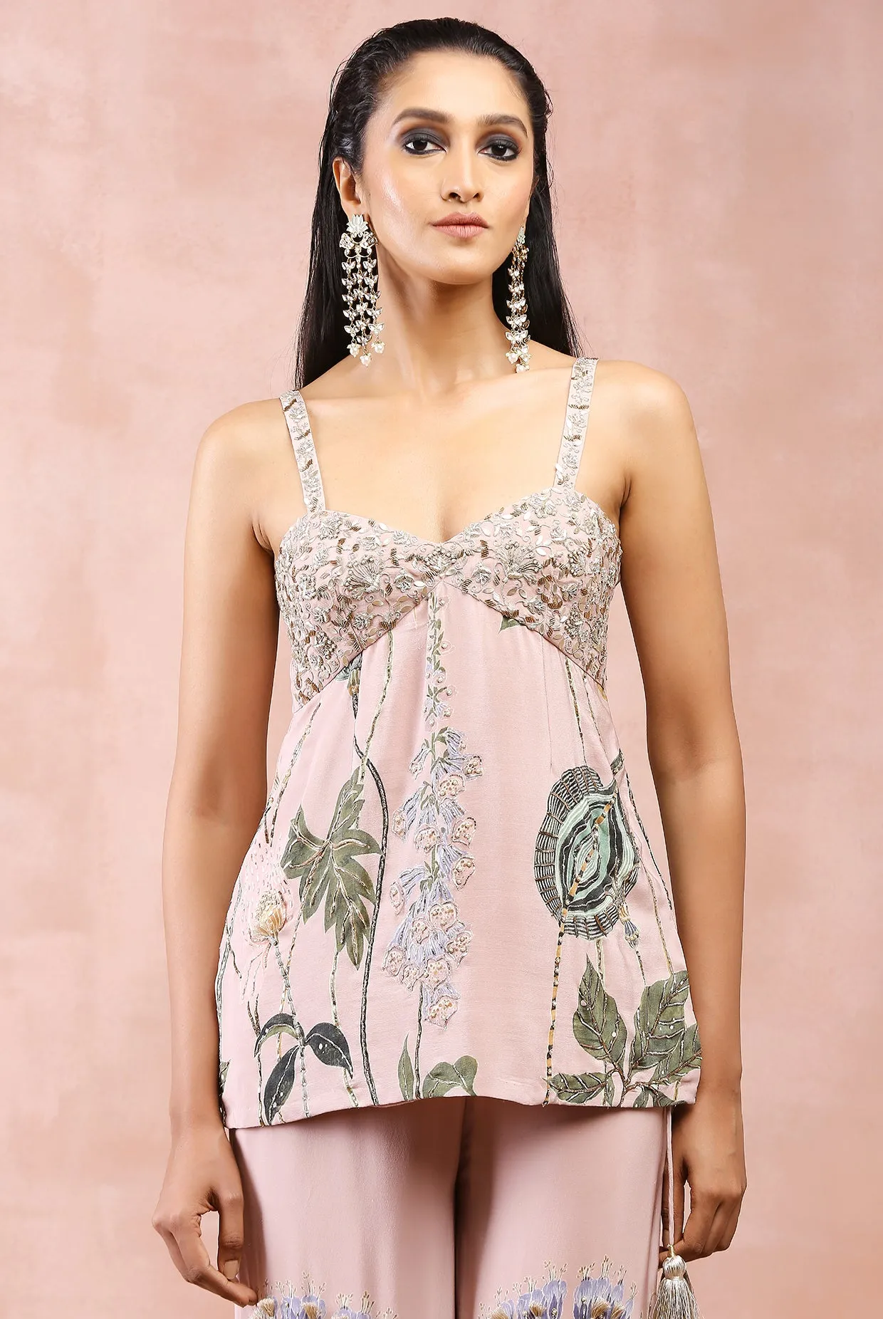 ROSE PINK NILOUFAR PRINT EMBROIDERED KURTA WITH SHARARA AND DUPATTA