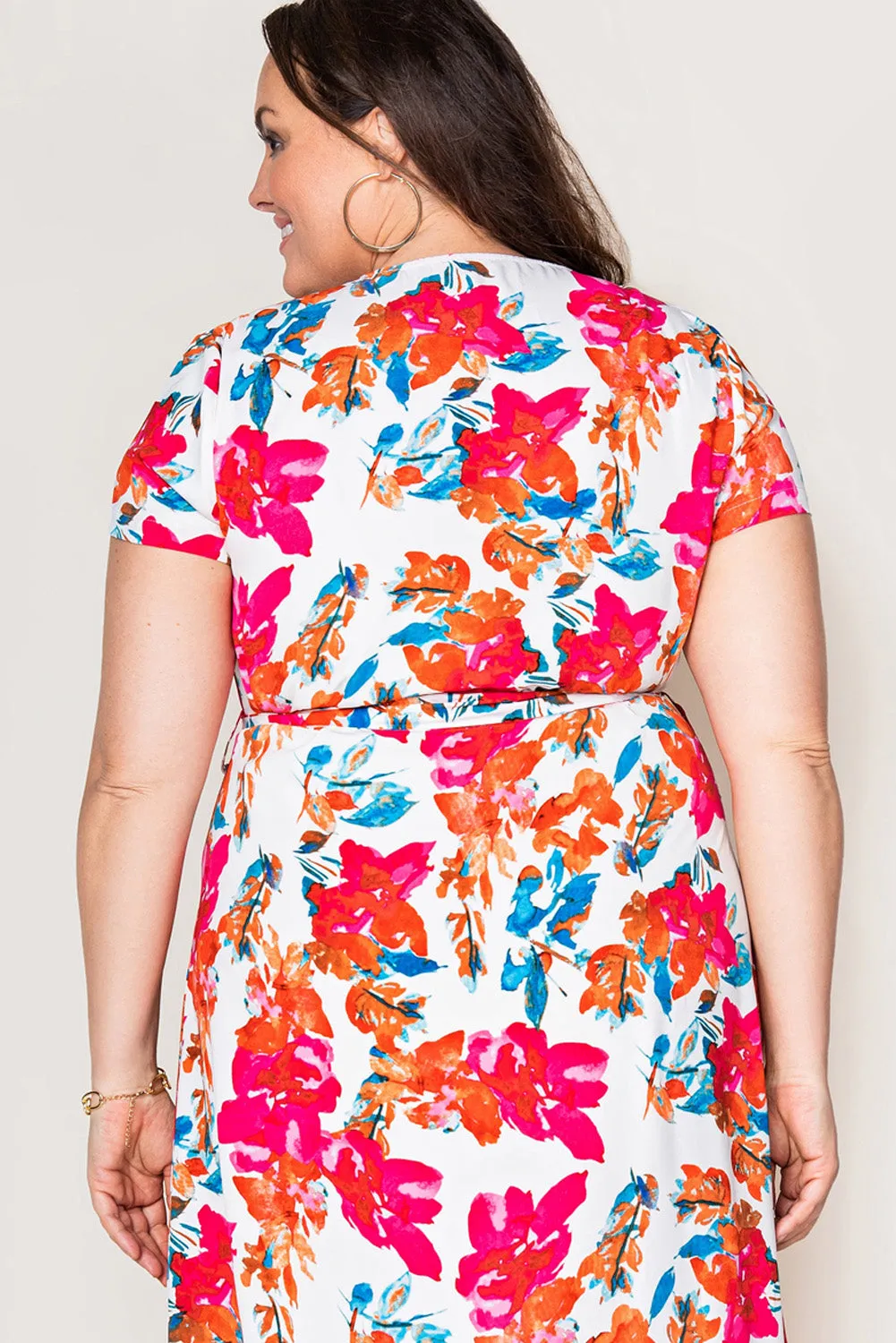 Rose Wrap V Neck Short Sleeve Floral Maxi Dress