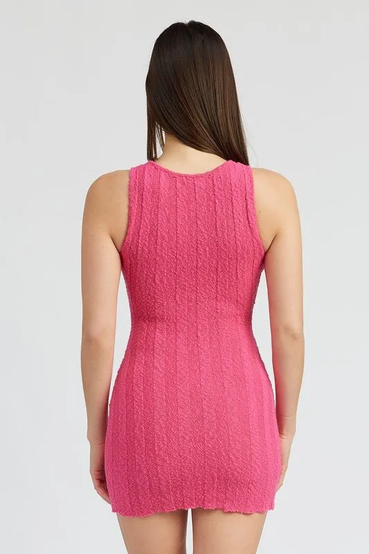 ROUND NECK FITTED MINI DRESS