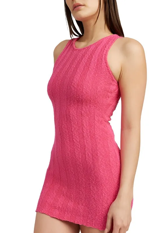 ROUND NECK FITTED MINI DRESS