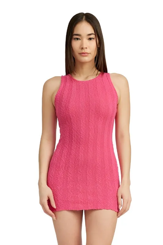 ROUND NECK FITTED MINI DRESS