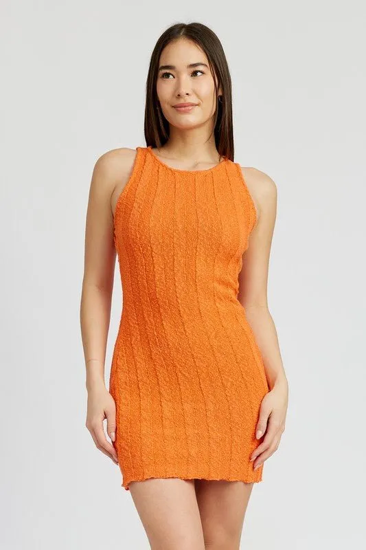 ROUND NECK FITTED MINI DRESS