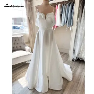 Roycebridal Satin A Line Wedding Dress Spaghetti Straps Vestidos Novias Boda Elegant Off the Shoulder Bridal Gowns