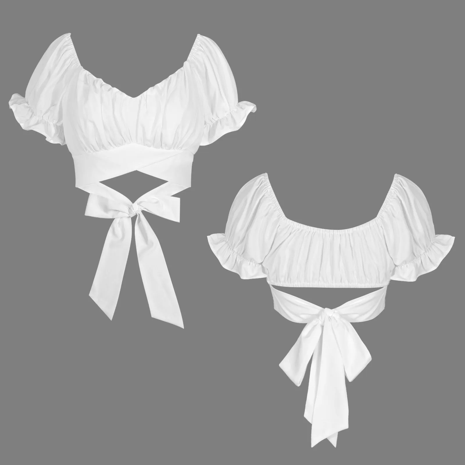 ruffle puff sleeve tie back top