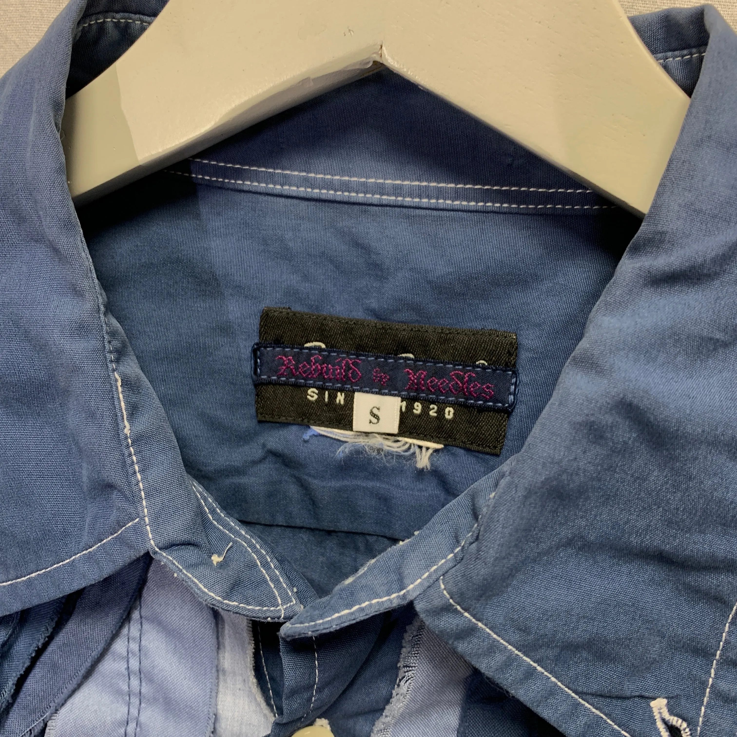 [S] Needles Rebuild Ribbon Cut Oversized Indigo Dress Shirt