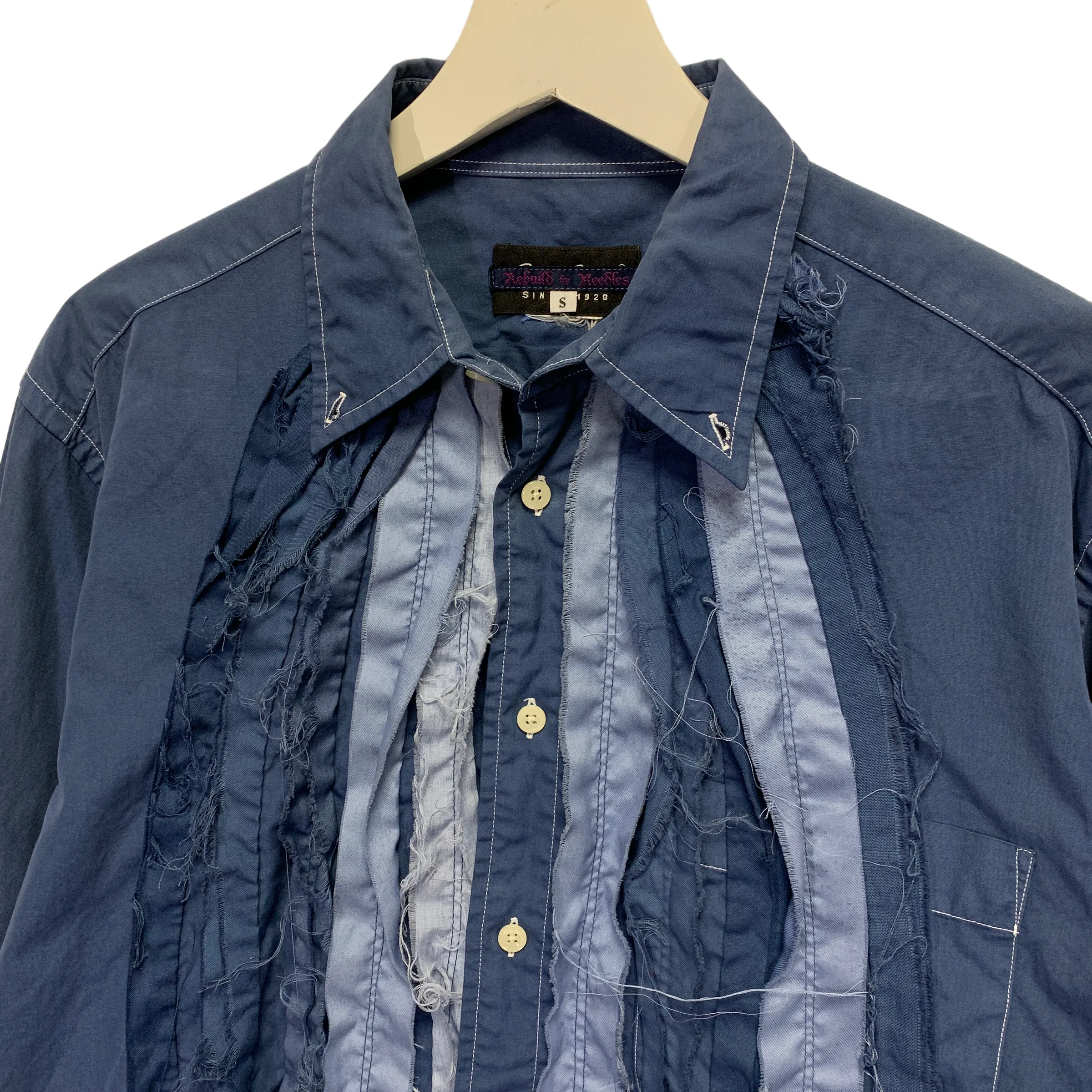 [S] Needles Rebuild Ribbon Cut Oversized Indigo Dress Shirt