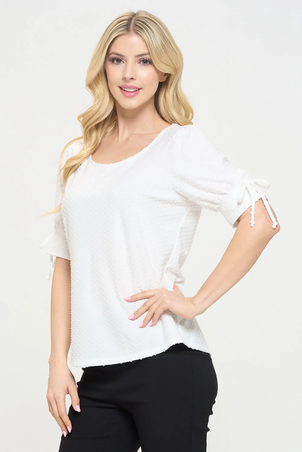 SCOOP NECK TIE SLV FASHION TEE TOP