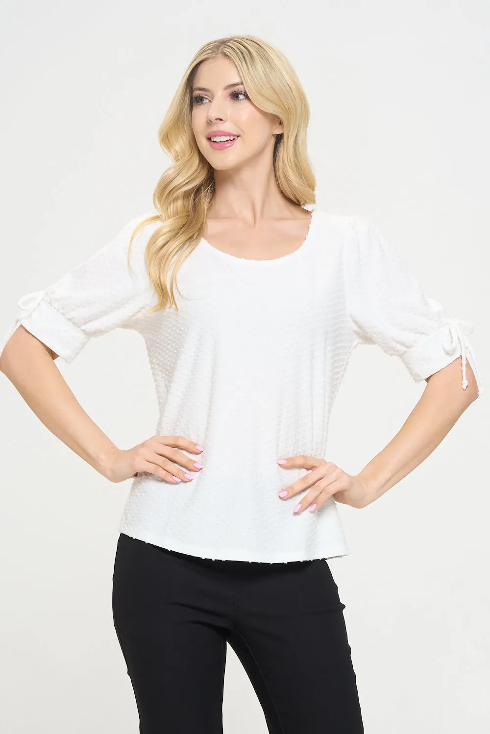 SCOOP NECK TIE SLV FASHION TEE TOP