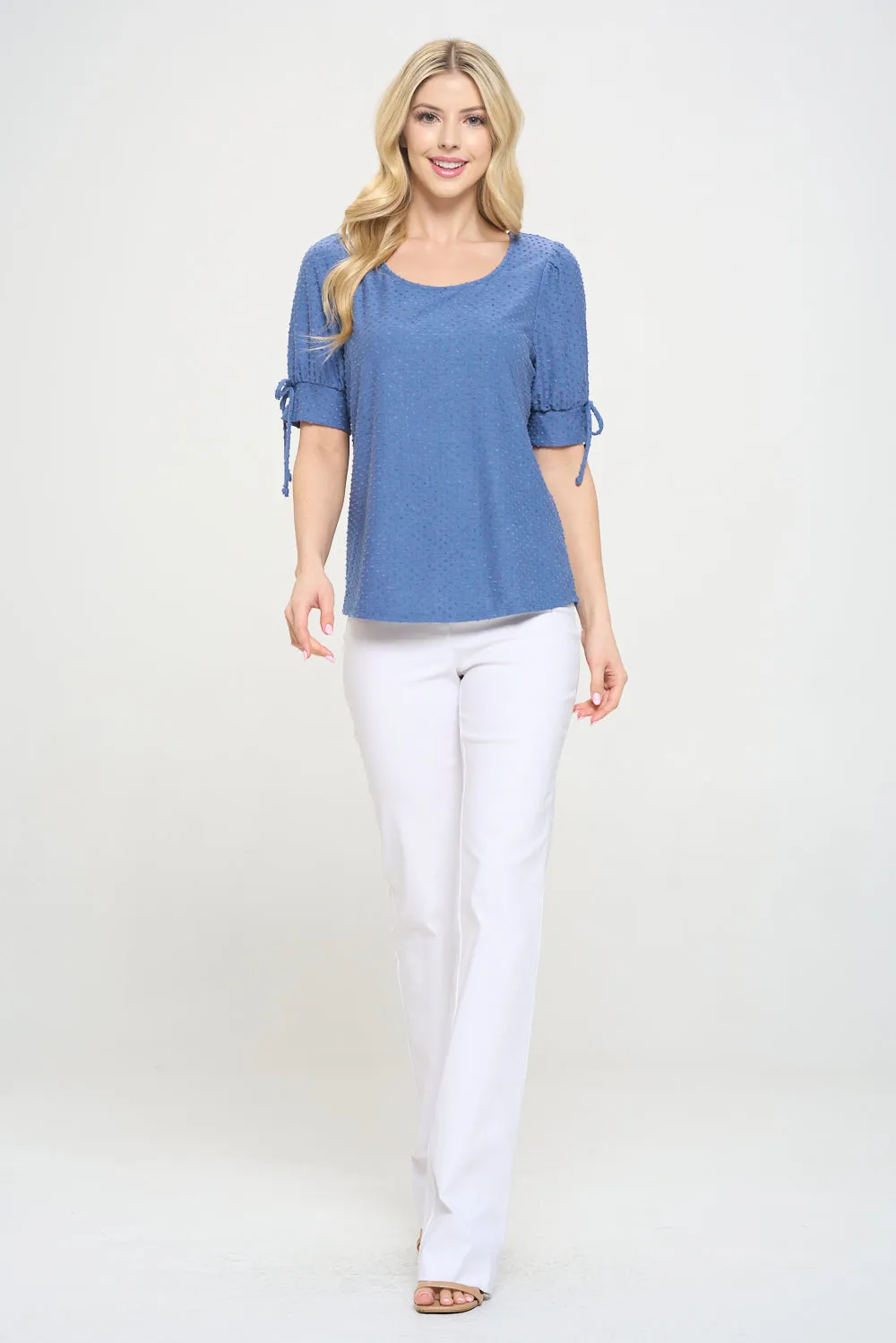 SCOOP NECK TIE SLV FASHION TEE TOP