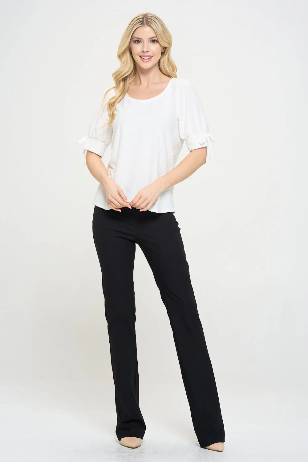 SCOOP NECK TIE SLV FASHION TEE TOP
