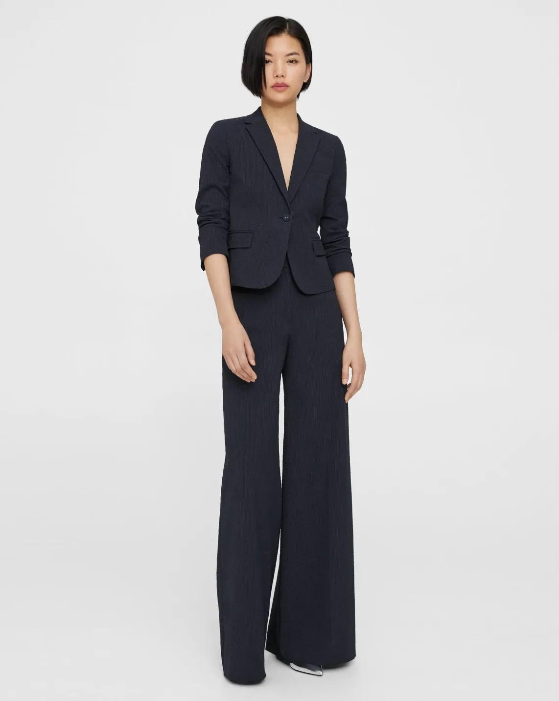 Seersucker Shrunken Blazer - Navy