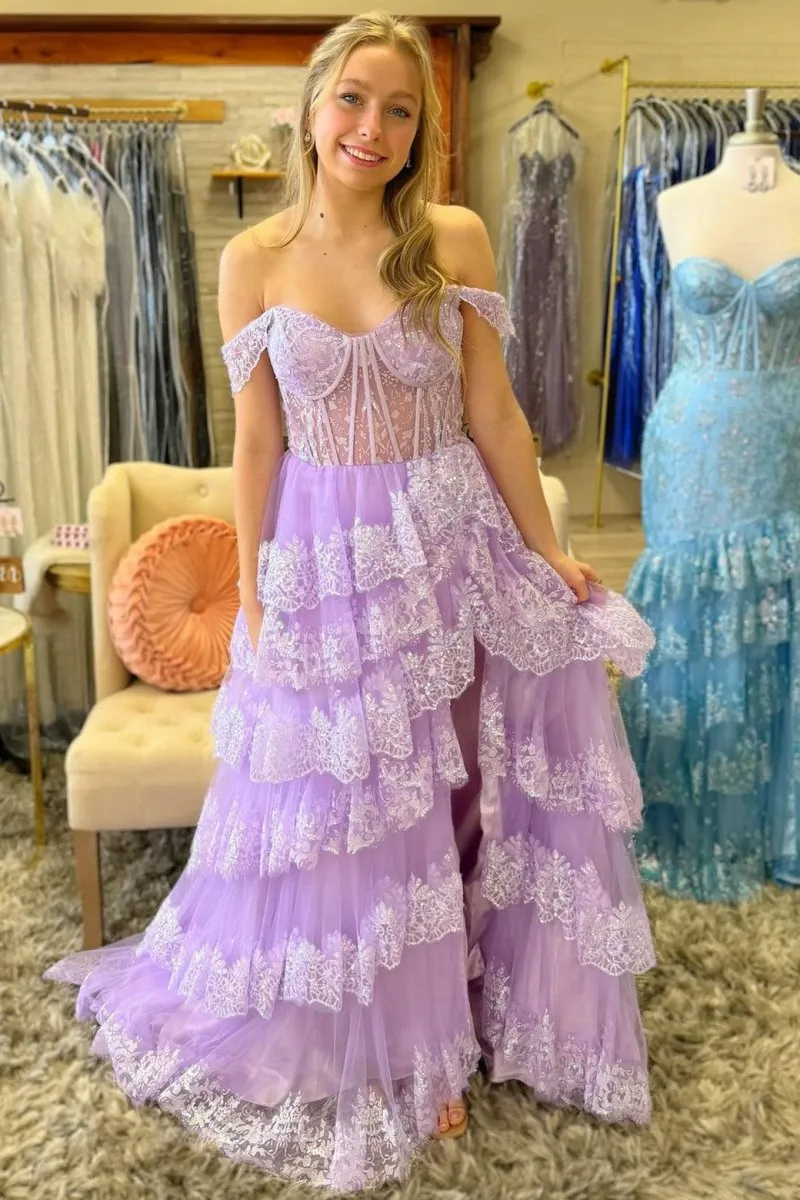 Sequin Appliques Off-the-Shoulder Ruffle Tie Long Gown