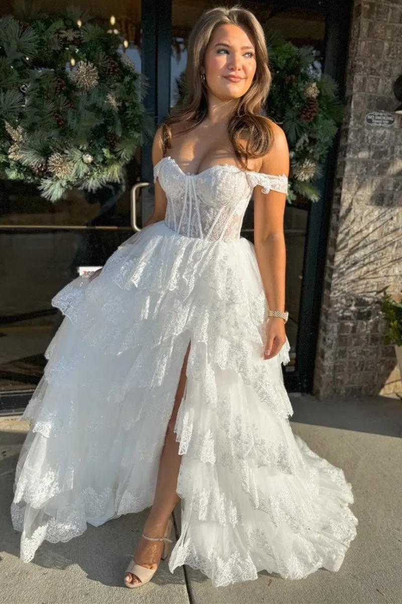 Sequin Appliques Off-the-Shoulder Ruffle Tie Long Gown