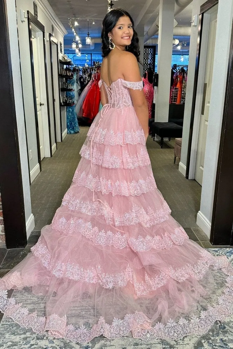 Sequin Appliques Off-the-Shoulder Ruffle Tie Long Gown