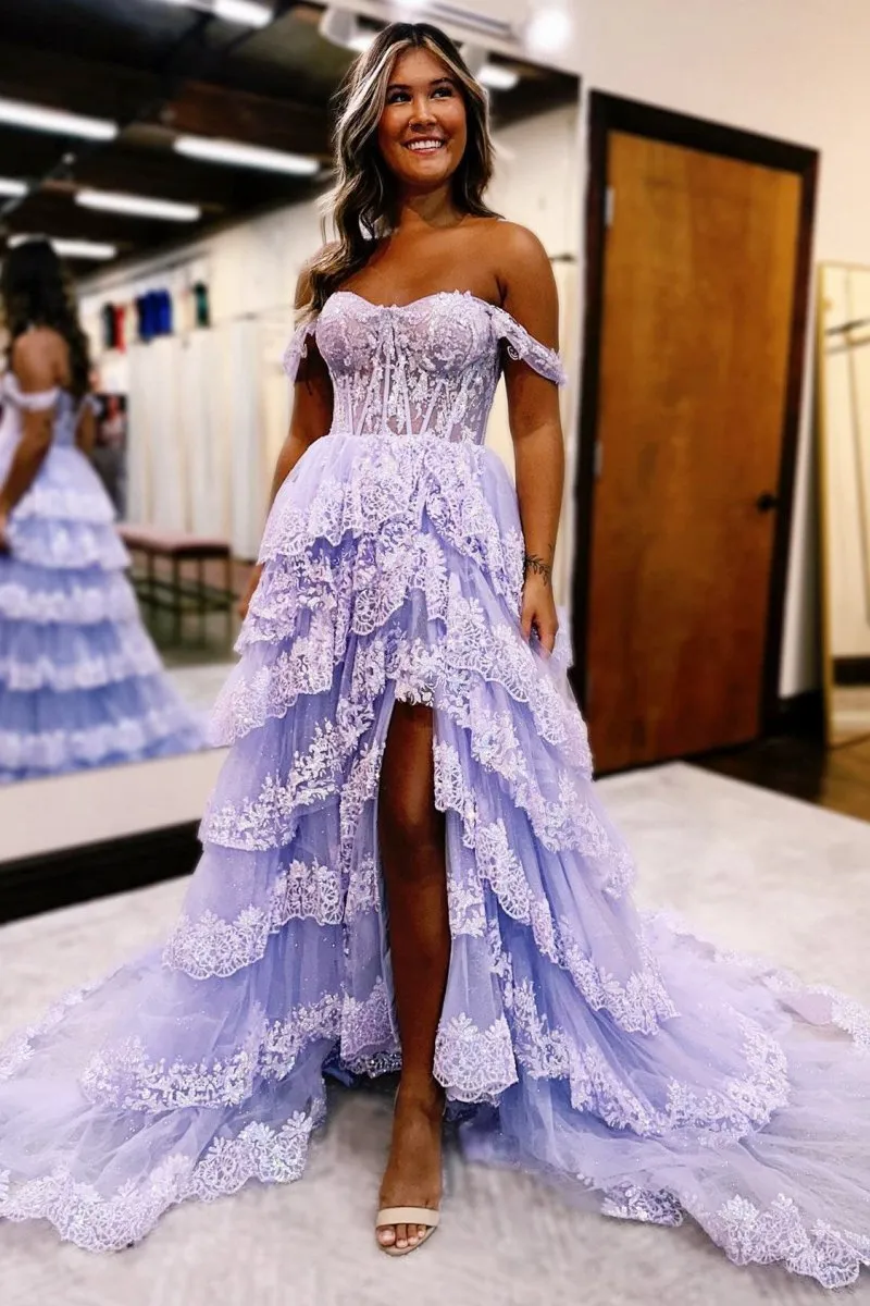Sequin Appliques Off-the-Shoulder Ruffle Tie Long Gown