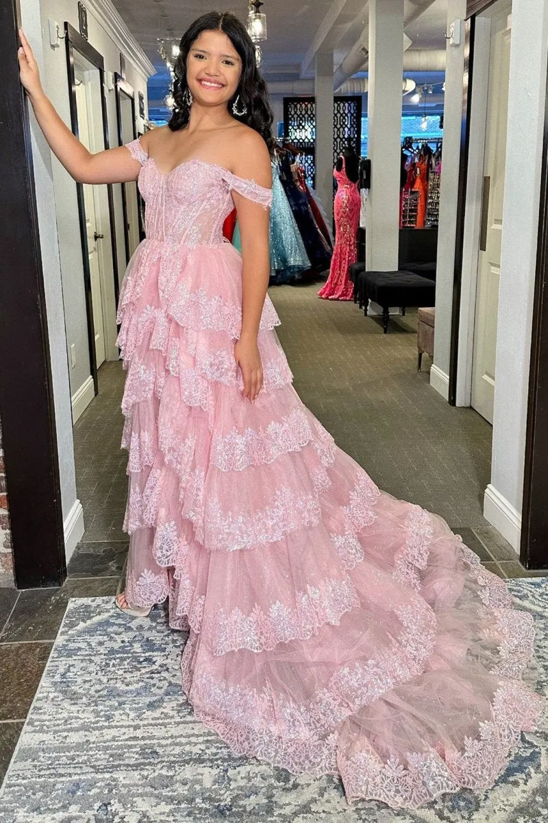 Sequin Appliques Off-the-Shoulder Ruffle Tie Long Gown