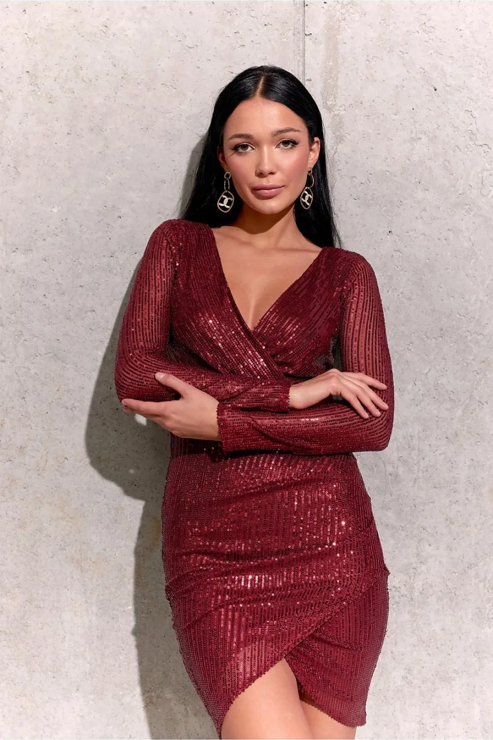 Sequin Wrap Mini Dress