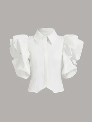 SHEIN Exaggerated Ruffle Trim Button Front Shirt