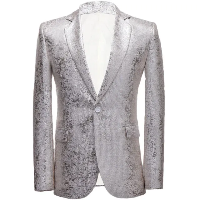 Shiny Gold Metallic Glitter Suit Jacket Men Brand New One Button Peak Lapel Mens Blazers Wedding Party Stage Costume