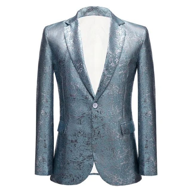 Shiny Gold Metallic Glitter Suit Jacket Men Brand New One Button Peak Lapel Mens Blazers Wedding Party Stage Costume