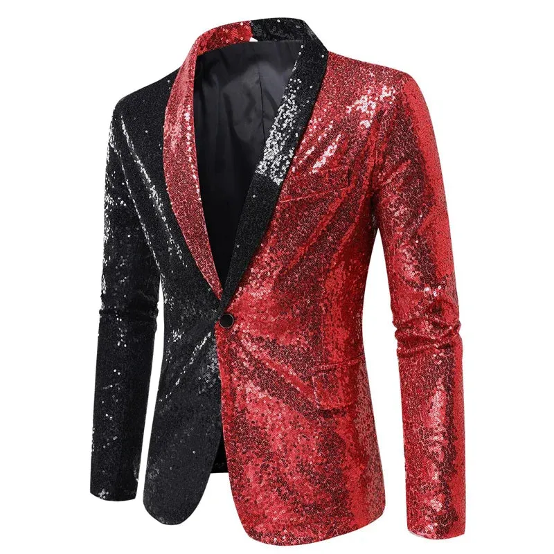 Shiny White Sequin Glitter Blazer for Men One Button Peak Collar Tuxedo Jacket Mens Wedding Groom Party Prom Stage