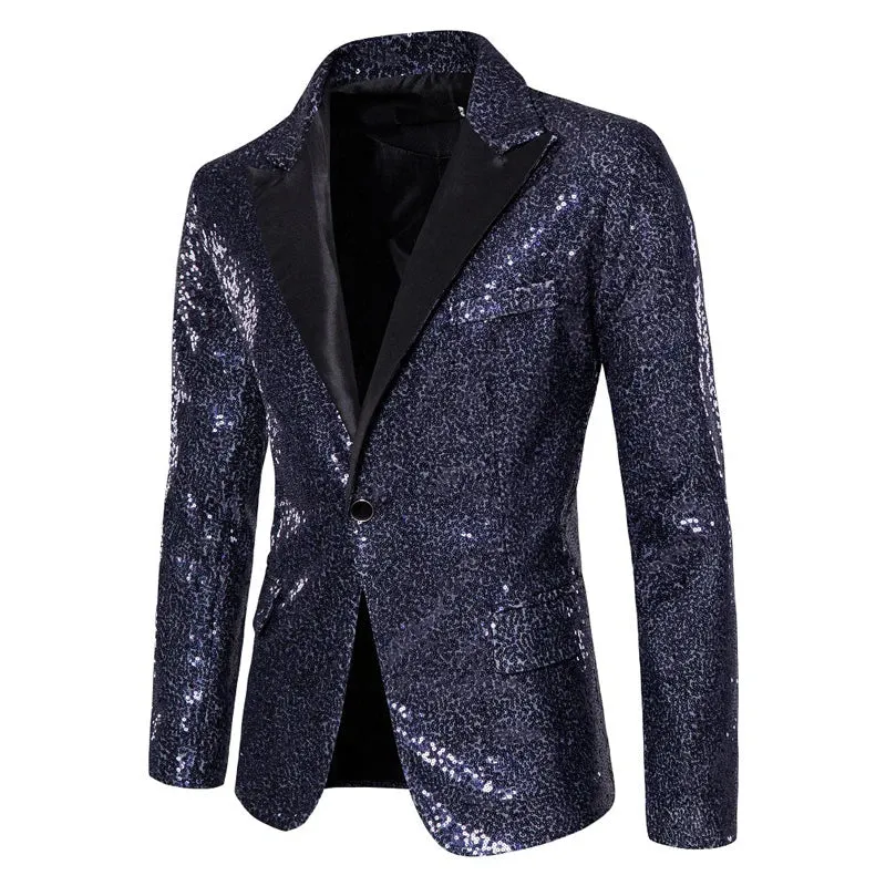 Shiny White Sequin Glitter Blazer for Men One Button Peak Collar Tuxedo Jacket Mens Wedding Groom Party Prom Stage